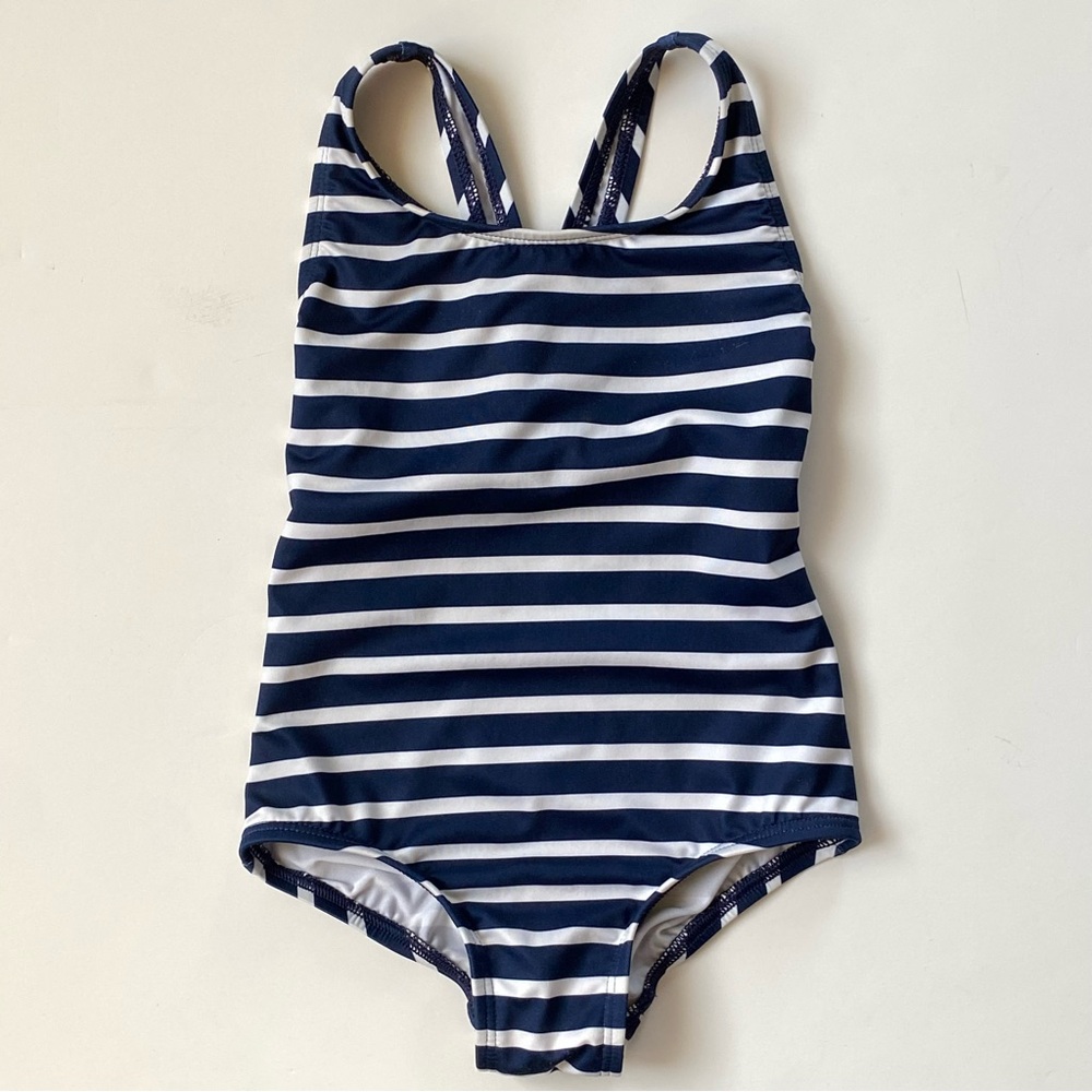 Lands End Swimsuit Size 2T Striped Tank 1 Piece Girls bathing suit Lands’ Blue